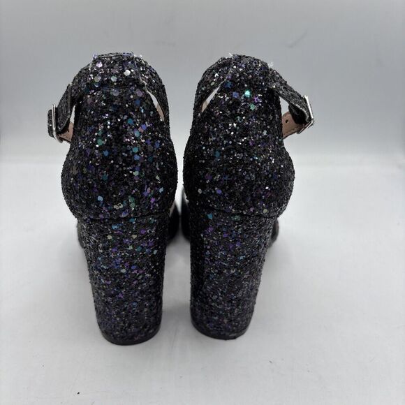 Betsey Johnson Glissten Heels 6 Glitter Rainbow Black Platform Block Party Shoe - Picture 8 of 13